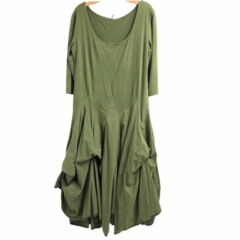 Magdalena Brand Dress Womens Large Green Mixed Media Long Sleeve Gathered Skirt